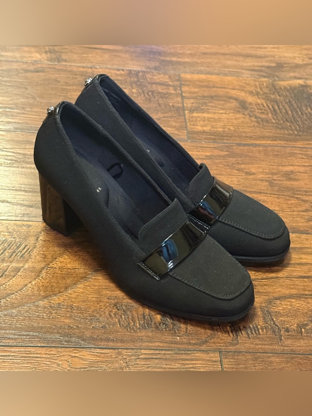 Anne Klein Telepathy Pump Size 8.5 Black iFlex Block Heel Office Loafer Heels